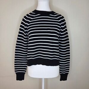 French Connection Black & White Striped Cotton Cropped Sweater Knit Size M